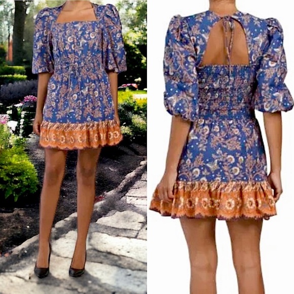 House of Harlow 1960 Dresses & Skirts - HOUSE OF HARLOW Floral Puff Sleeve Smocked Tie Waist Open Back Ruffle Dress